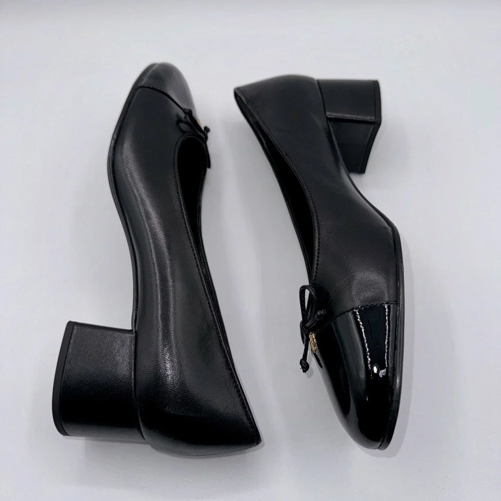 Tory Burch Cap-Toe Pump‎ Women's Size 10.5 Black Leather Patent